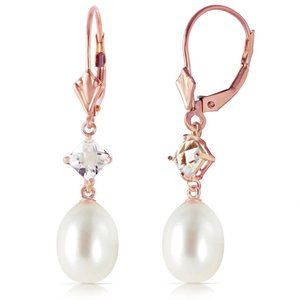 14K Rose Gold Rose Topaz & Pearl Earrings